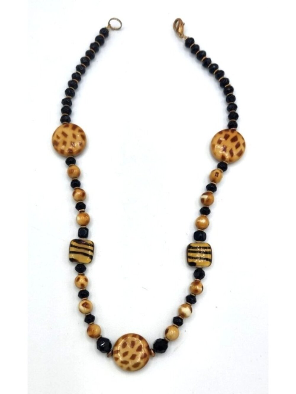 Beaded Necklace With Animal Print & Black Beads